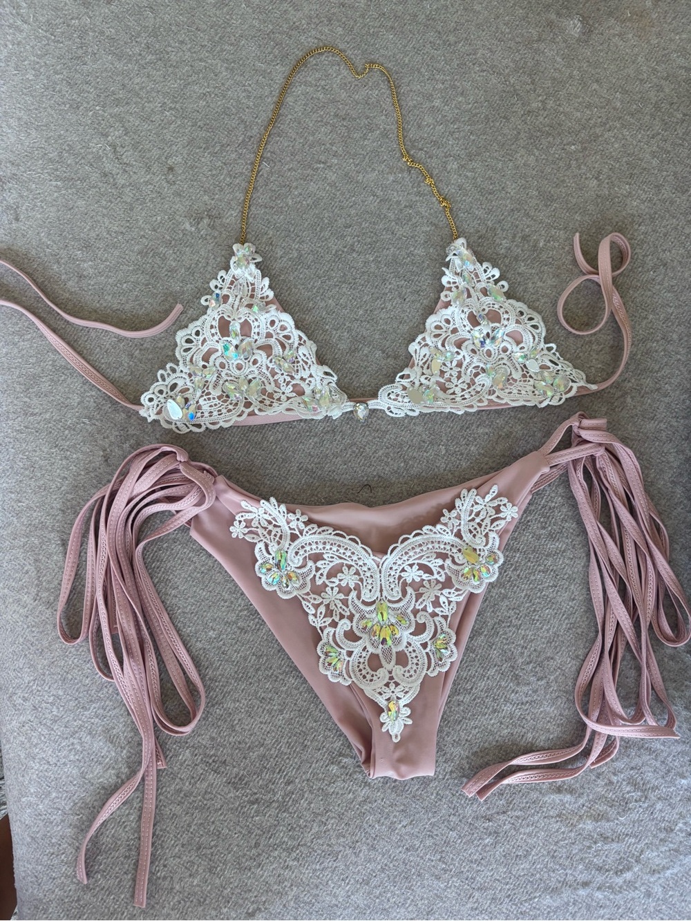 Beaded bikini , rhinestones, jeweled, S